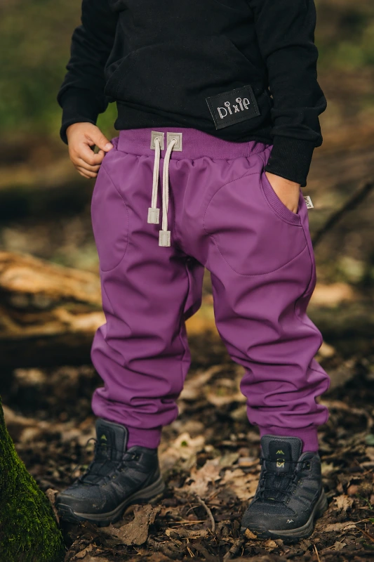 Elastické softshell nohavice pudlové fialove