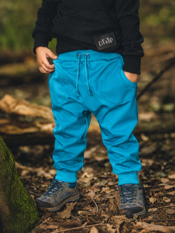 Elastické softshell nohavice pudlové tyrkysové